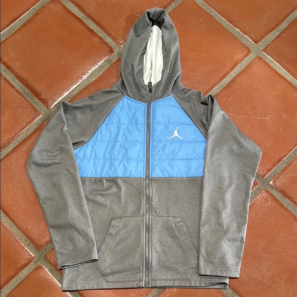 Boys XL-Lightweight Jordan Zip-Front Hoodie Jacket-Grey/Carolina Blue